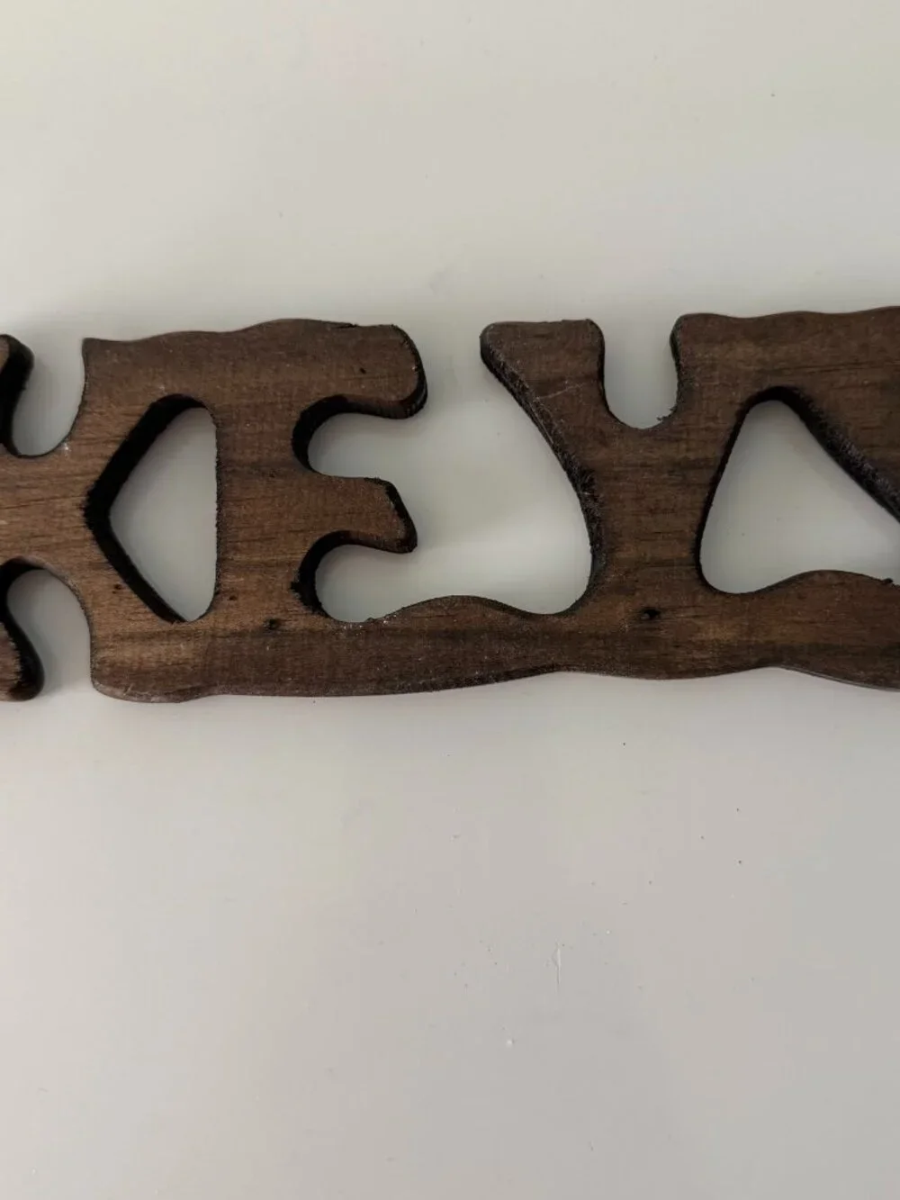 Vintage Wood Keys Sign with Hooks, Dark Wood, New, Cottage Core
